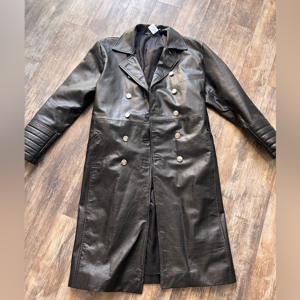 Black Leather Trench Jacket - Picture 2 of 9